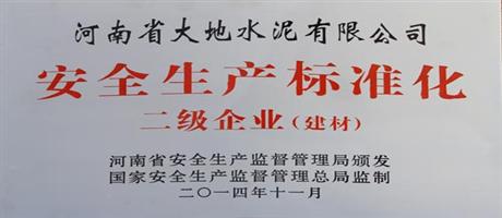 河南省大地水泥有限公司榮獲安全生產(chǎn)標準化二級企業(yè)